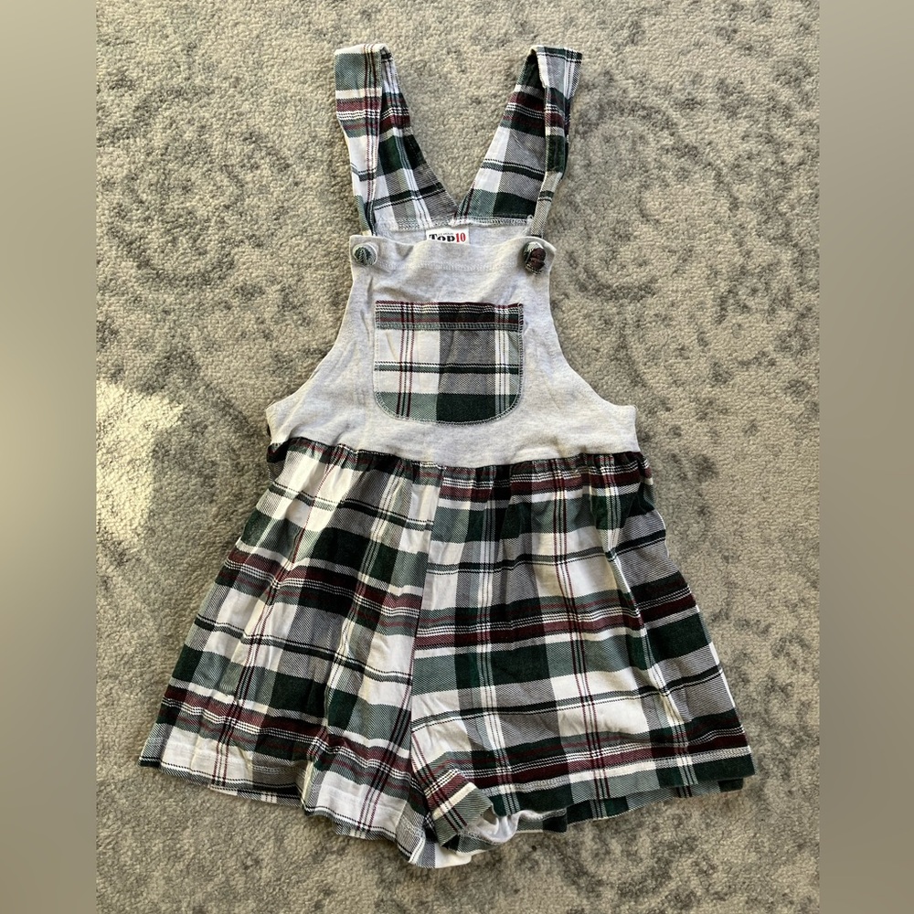 1990s Plaid Overall Romper